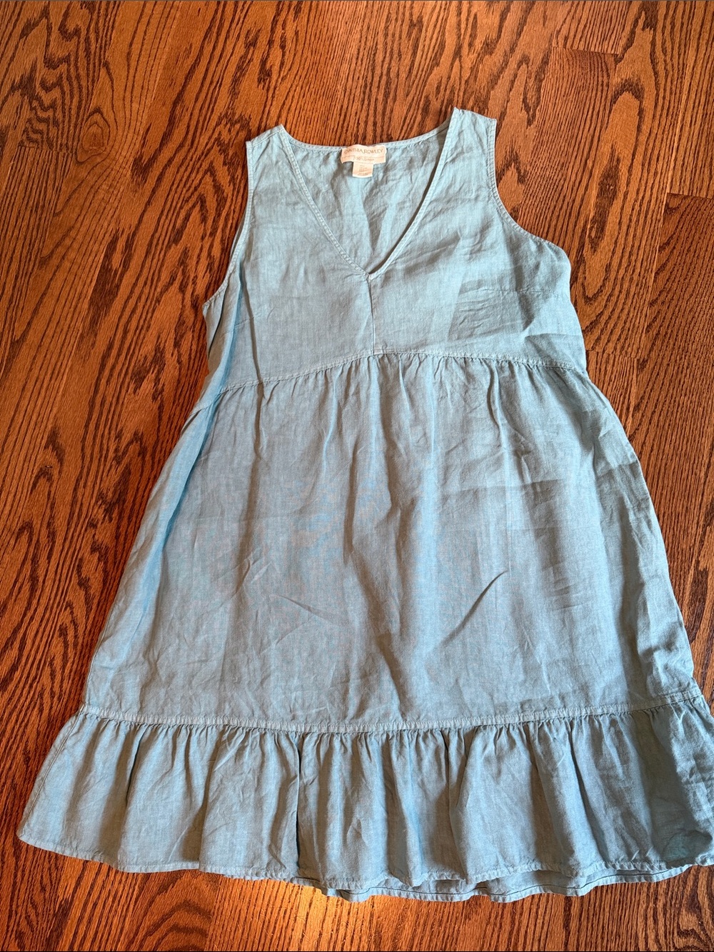 Cynthia Rowley 100% Linen Blue Sleeveless Tiered Dress, Sz L